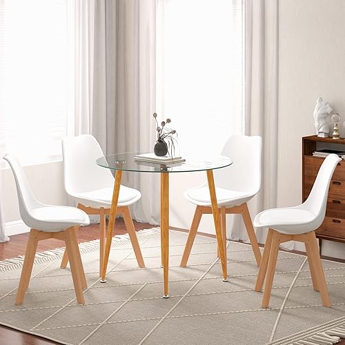 Miniatura 8 de Giantex Juego de mesa de comedor para 4, moderno juego de comedor de 5 piezas con 1 mesa redonda de vidrio templado y 4 sillas de respaldo alto,
