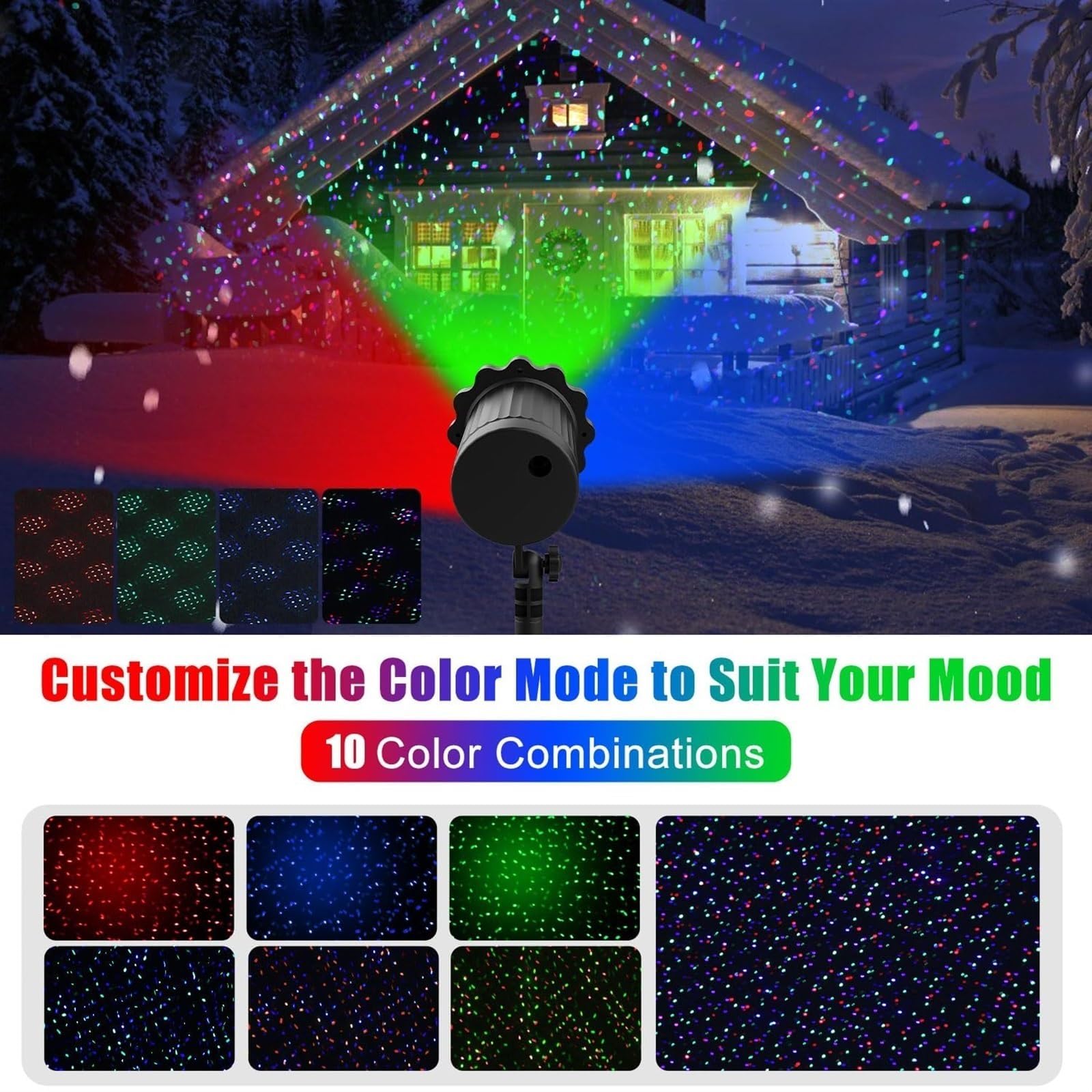 Projecteur de Noël extérieur, projecteur de lumière étoilée LED 3 Couleurs, avec télécommande, pour extérieur, intérieur, fête de Noël, terrasse, Jardin, décoration