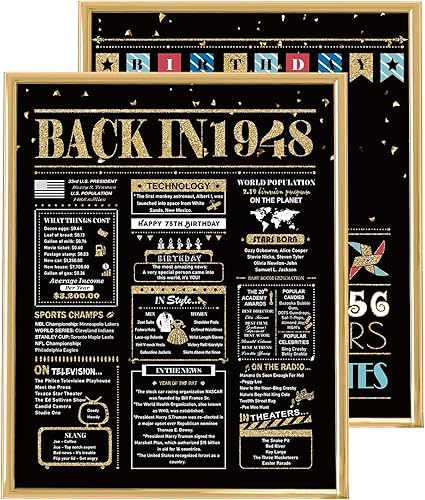 Póster de cumpleaños 75, 2 piezas de decoraciones de cumpleaños 75 para mujeres y hombres, regalos de cumpleaños 75 para papá y mamá, póster de