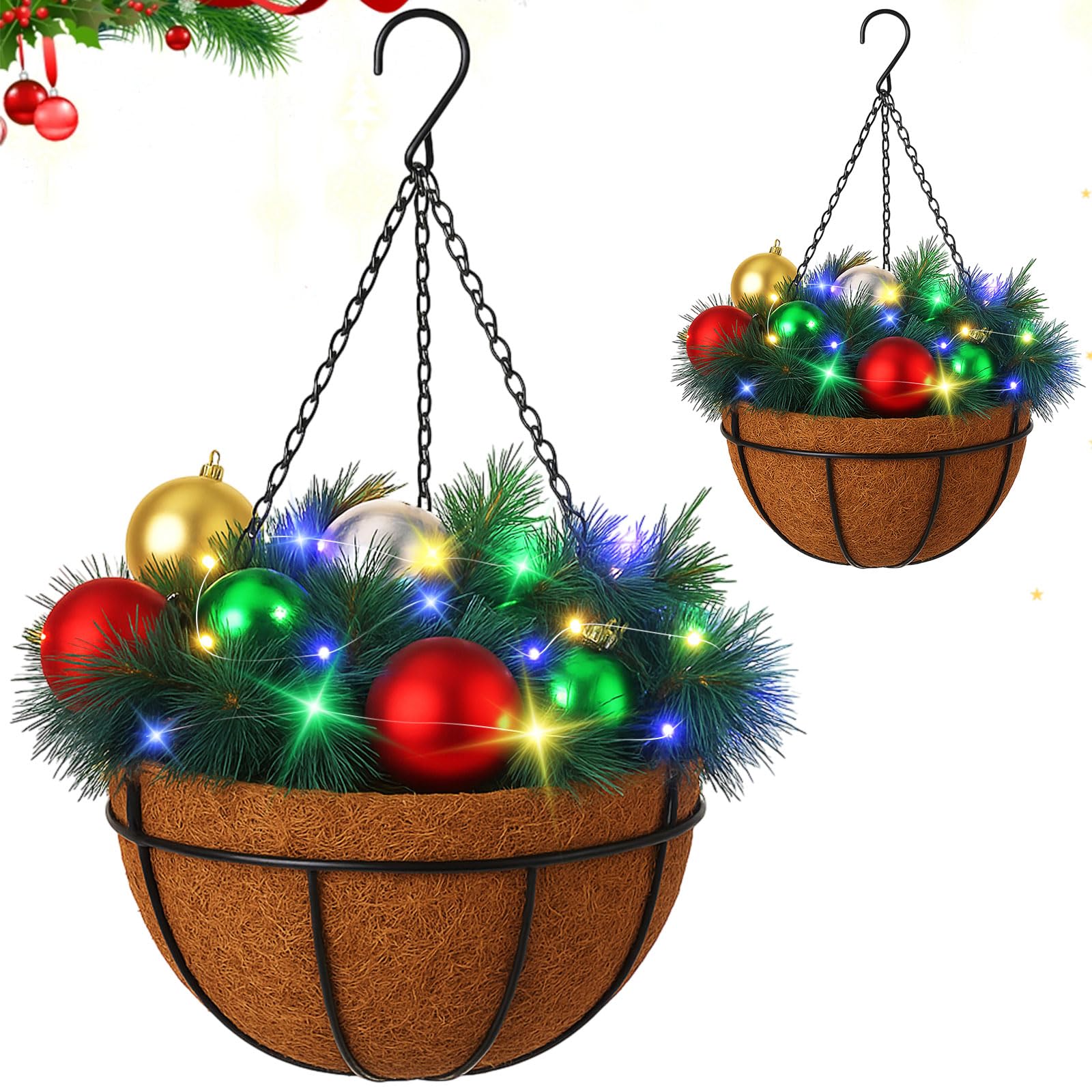 Panier de Noël artificiel haut de gamme avec pommes de pin et baies pour terrasse élégante