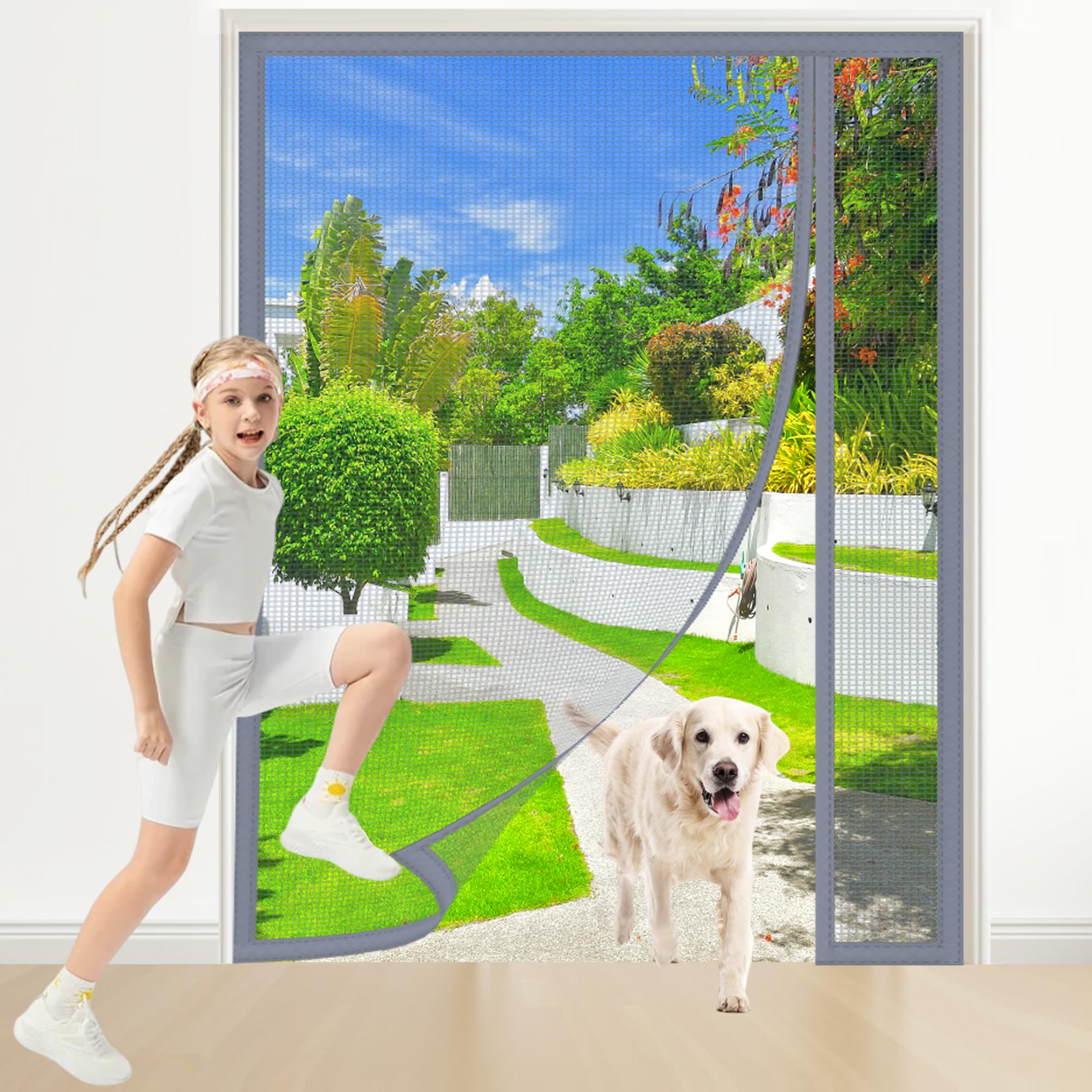 Weizon Grey Side Opening Magnetic Screen Door Self Sealing Heavy Duty Bug Mesh Curtain 90X200cm Hands Free Mesh Partition Keeps Bugs Out Without Drilling For Doors