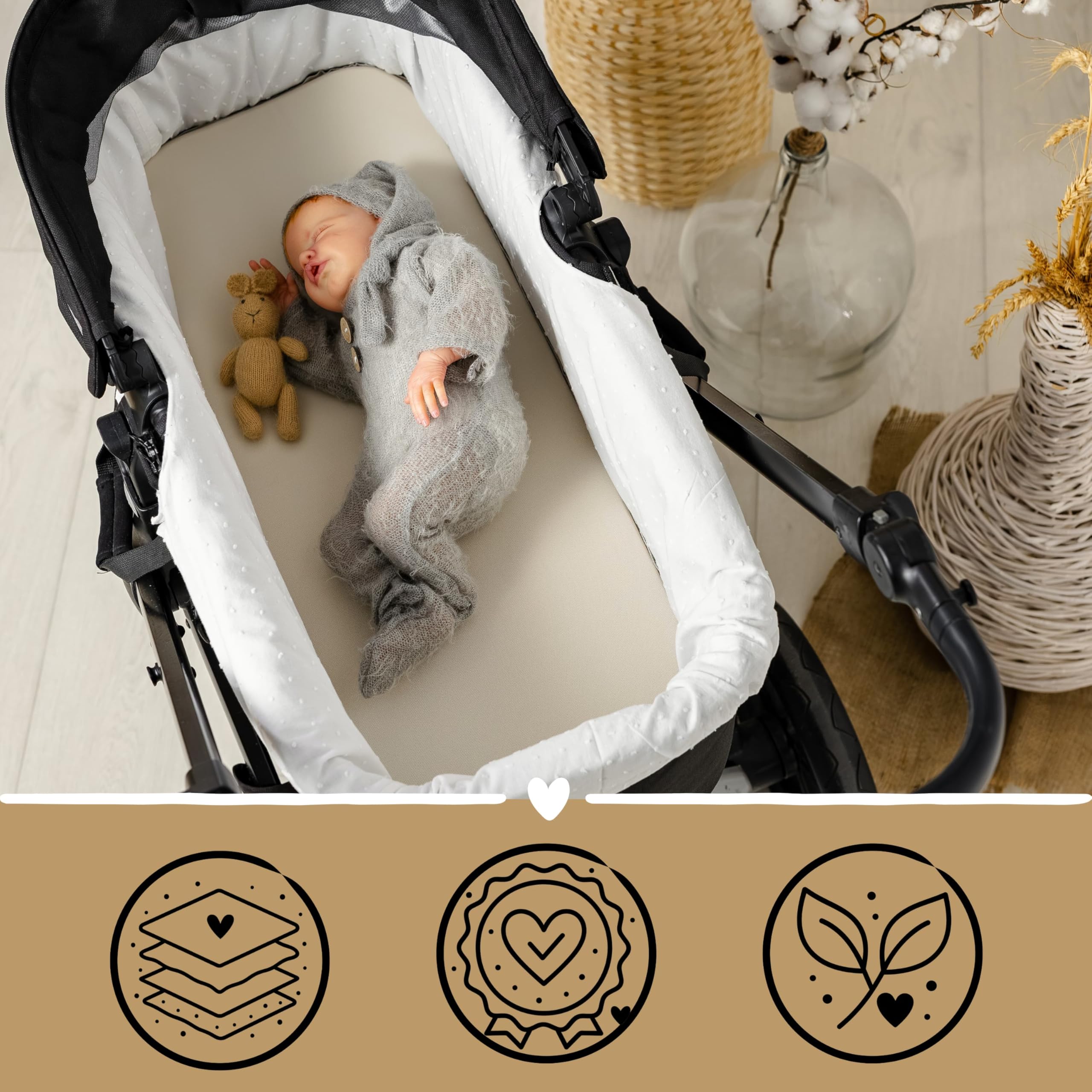 Thermikoa Rivestimento Navicella Universale in tessuto in cotone plumetis – Copertura Copri Neonato Carrozzina, Fodera Interno, Lenzuola Carrozzina Neonato (Bianco)