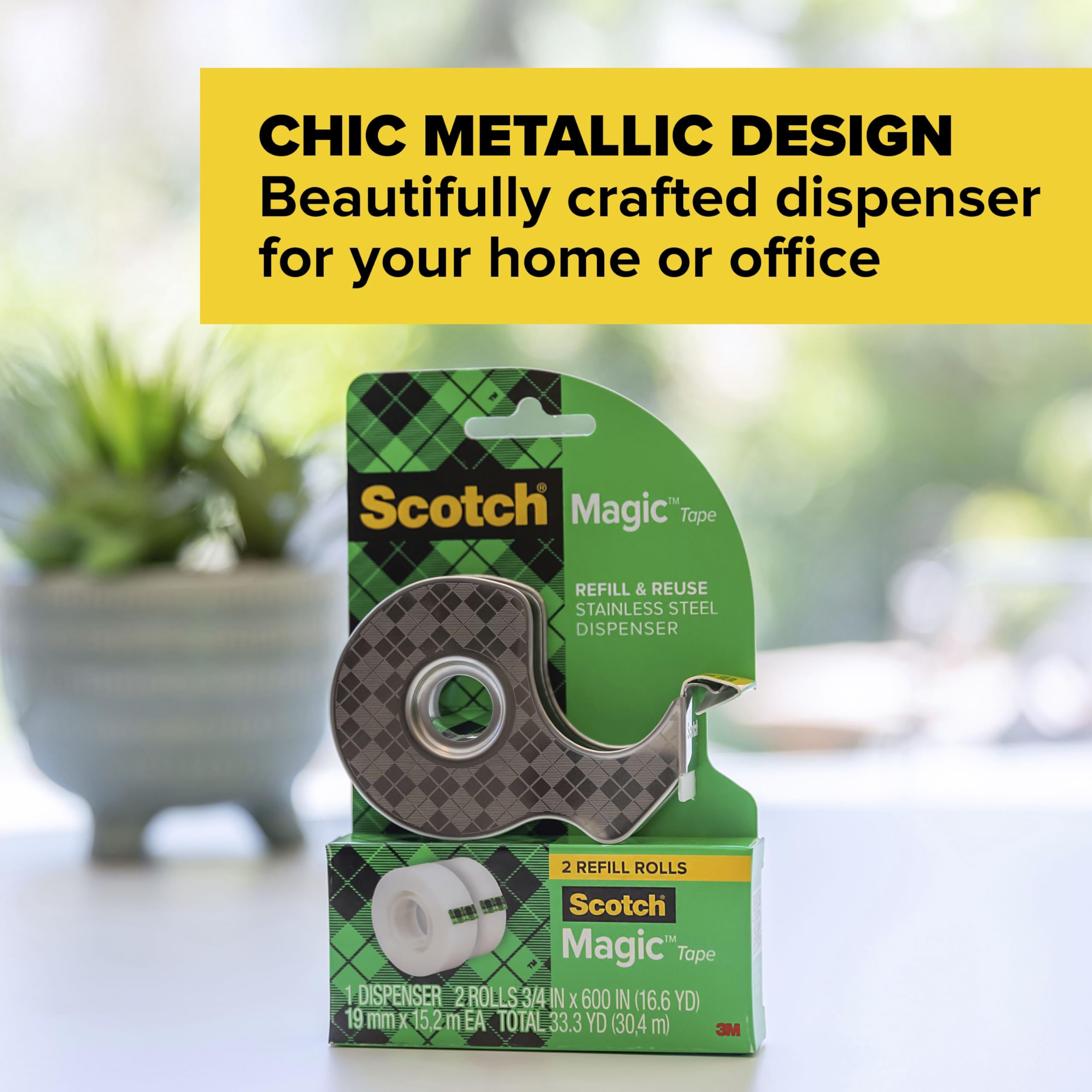 Scotch Magic Spender aus Edelstahl mit 2 Rollen Klebeband, 19 mm x 15,2 m