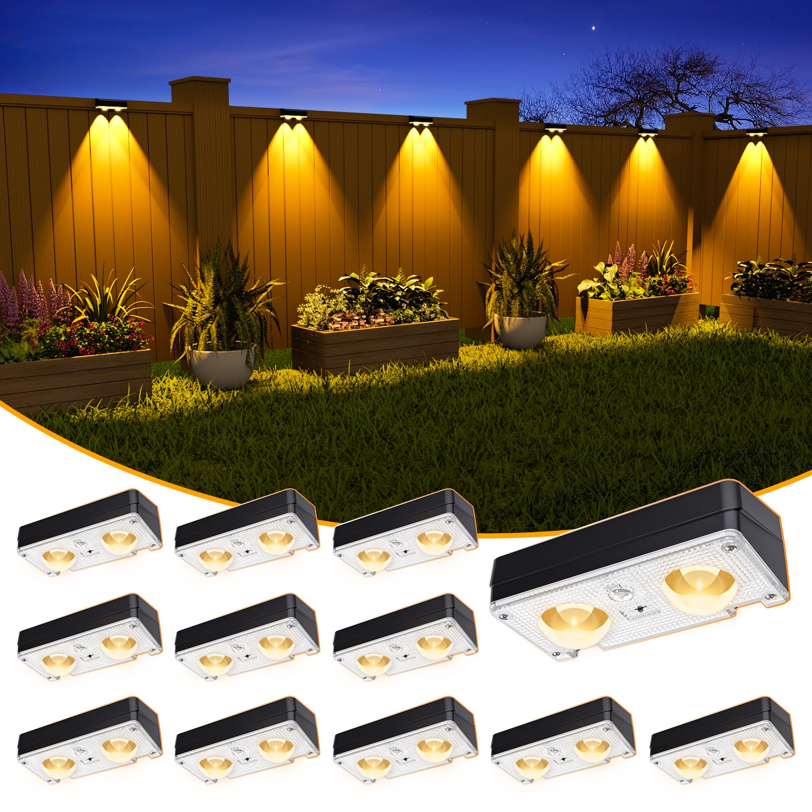 JOFIOS Solar Fence Lights Outdoor Waterproof, 80 Lumens Solar