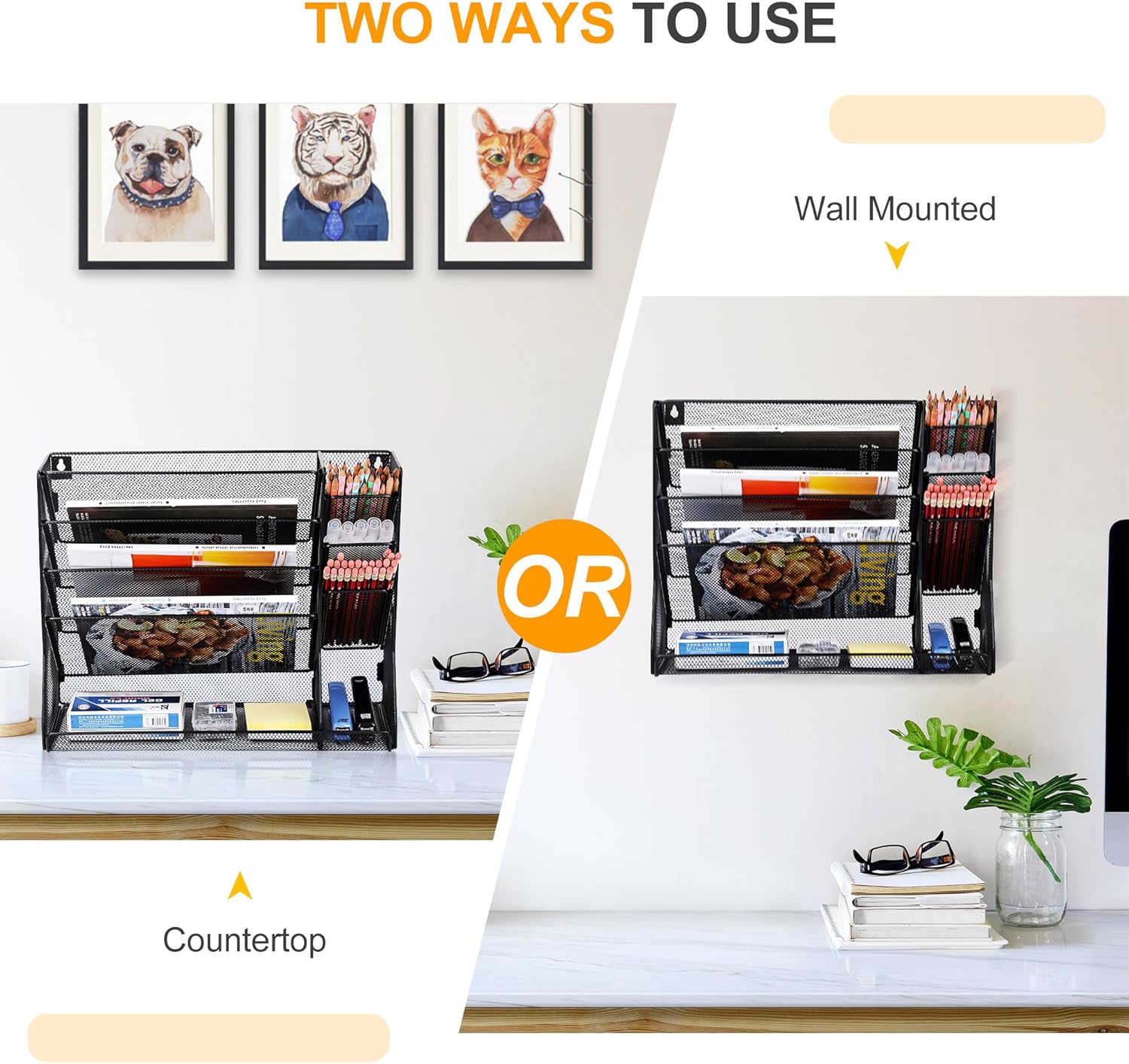 TQVAI Hanging Storage Wall File Organiser in Tray, 5-Tier Magazine Rack with Pen Holders, Leaflet Holder Wall Storage Desk Tidy Organiser for Office Accessories, Black 3 81QWKFoZnIL. AC SL1500