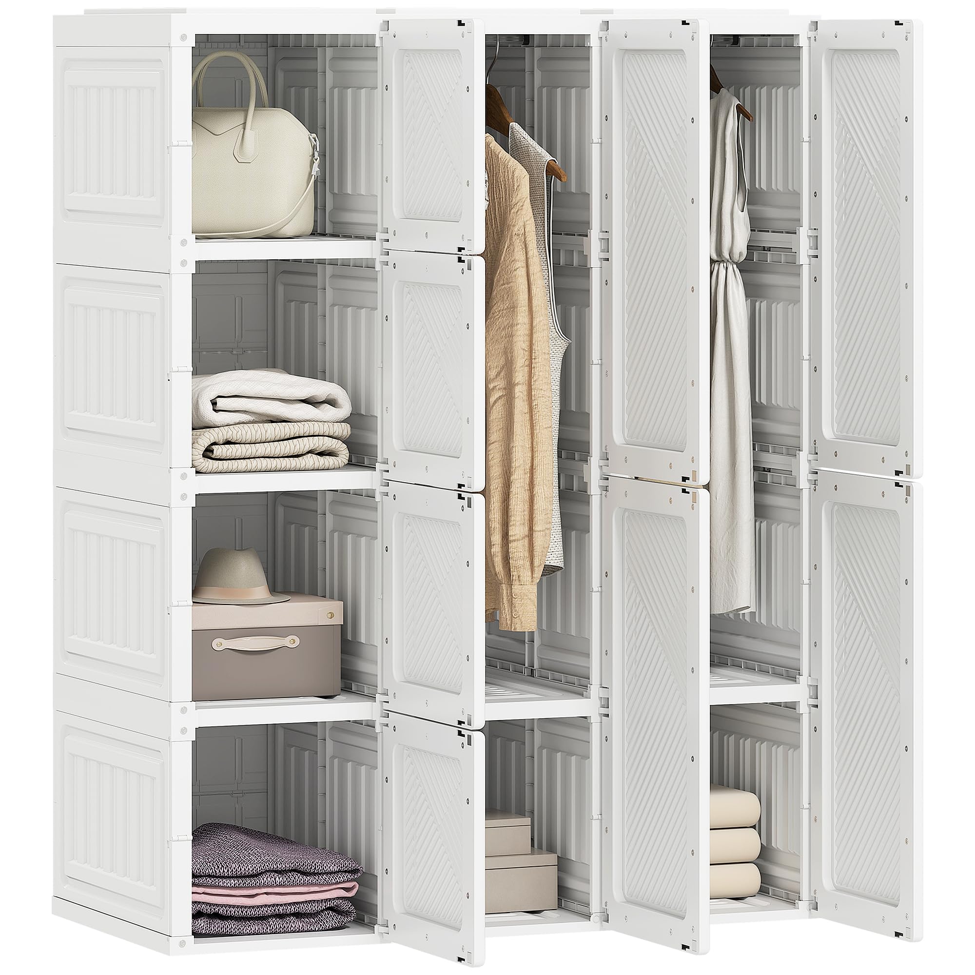 Made in USA キャビネット HOMCOM Portable Wardrobe Cabinet Foldable Plastic Storage