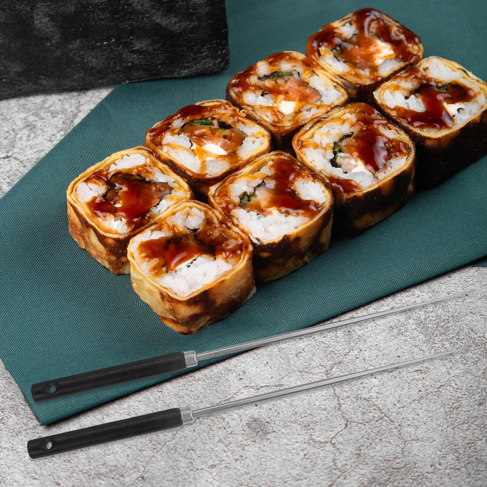 Baguettes Inox Anti-dérapantes pour Sushi Style Japonais Résistantes Chaleur Légères et Réutilisables Ergonomique pour Service Alimentaire Noir
