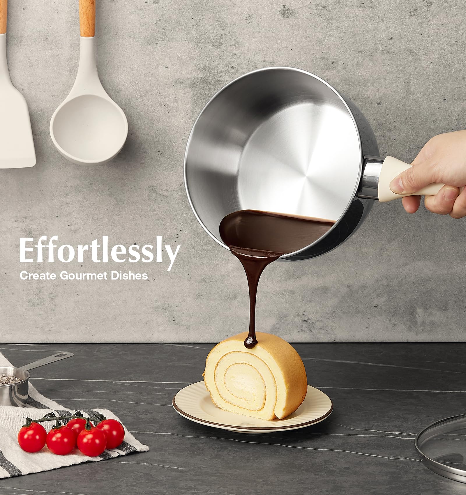 KOCH SYSTEME CS Stainless Steel Saucepan Set, 1QT & 2QT & 3QT Sauce Pan Set 6 Piece with Stay-cool Bakelite Handle, Stainless Steel Pot Set with Lid, Sauce Pans with Lid Induction Ready