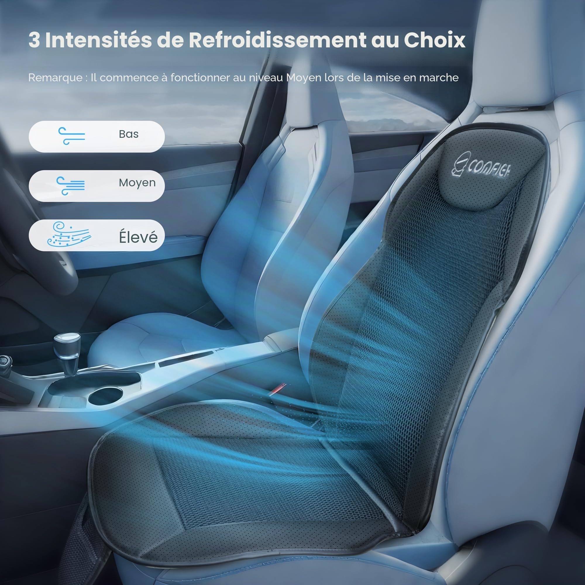COMFIER Coussin de siège Auto rafraîchissant 12V, Housse de siège ventilée pour siège Avant, température réglable, Ajustement Universel pour Voiture, Camion et SUV, Noir