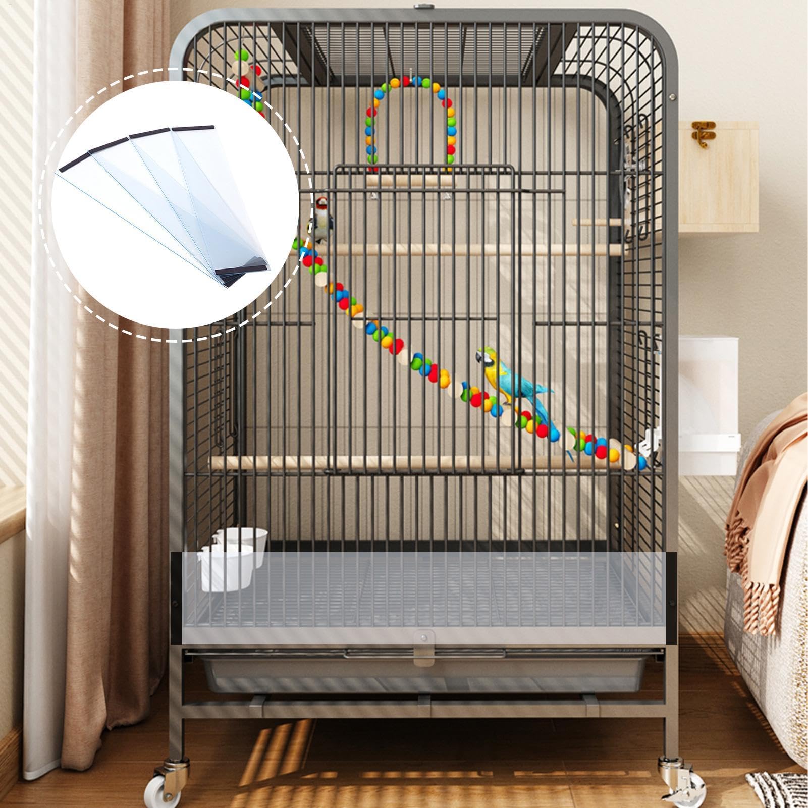 Vogelkäfig-Abweiser – PVC-Vogelkäfig-Abweiser, 4-teiliger Spritzschutz, Vogelkäfig-Abdeckung | Zubehör für Sittichkäfige, Abdeckung