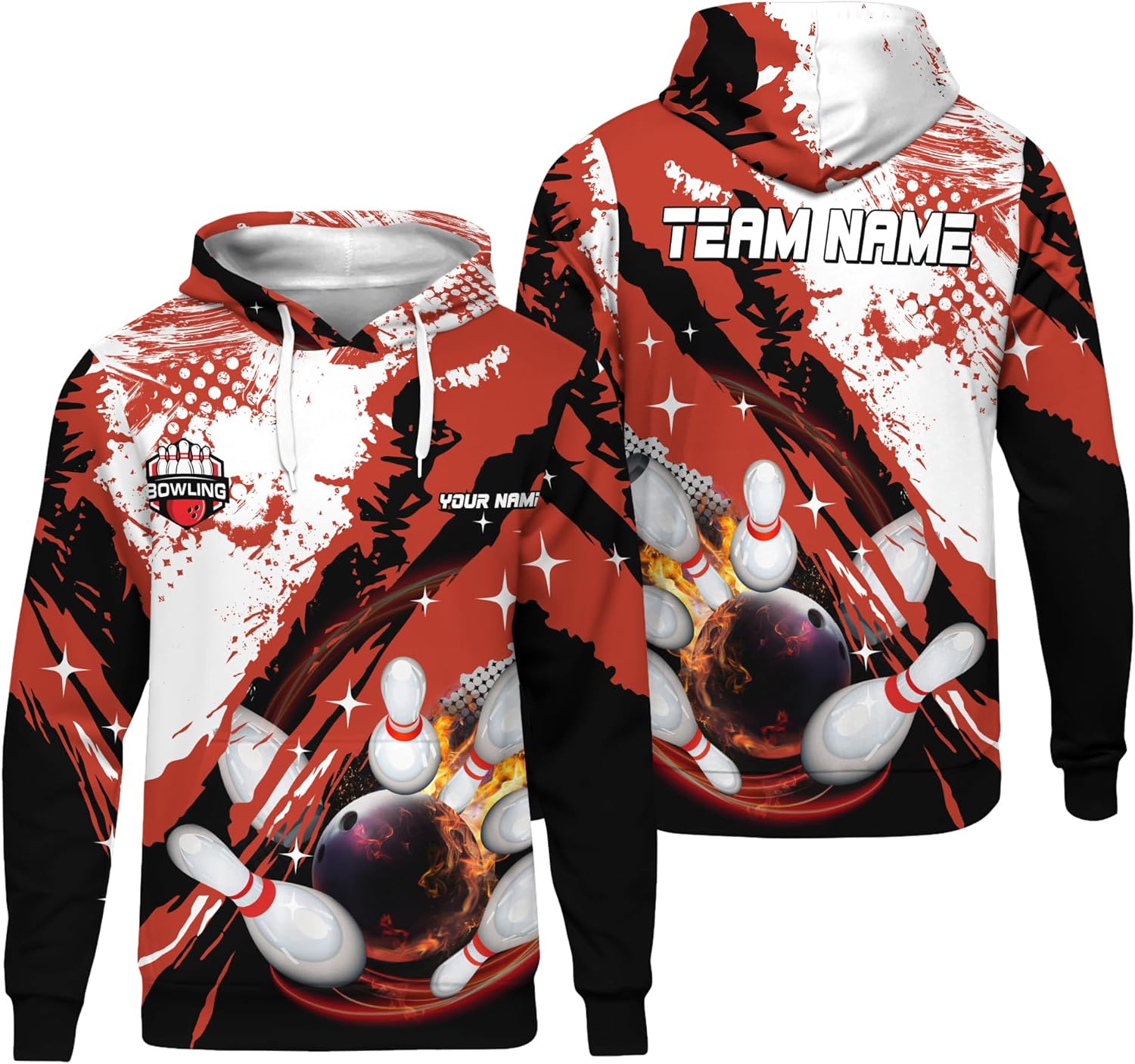 Unisex Bowling Hoodie Custom Bowling Ball Meteorite Long Sleeve Shirt For Bowling Team Print Bowling Theme Clothes