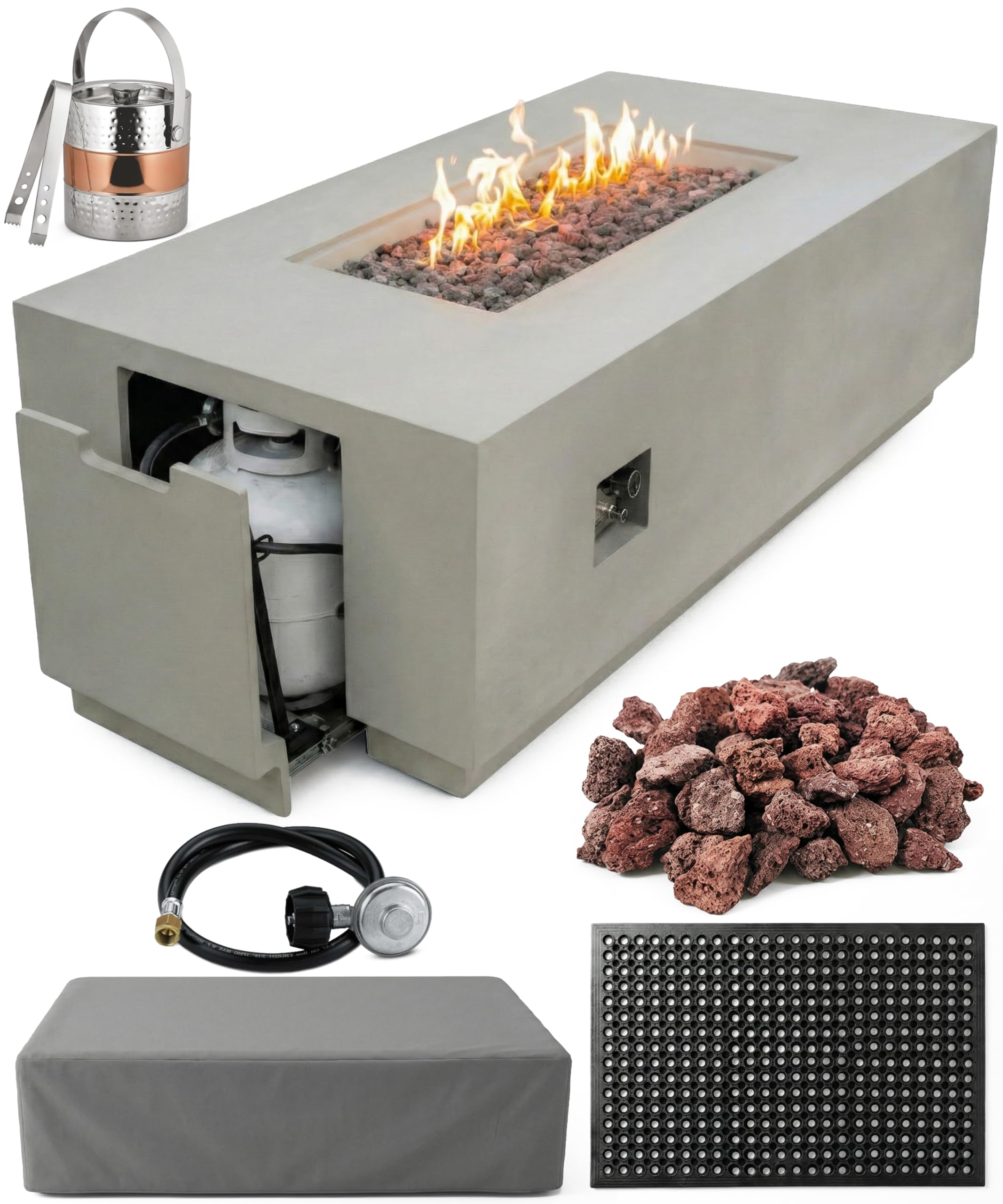 AMS Fireplace Genuine Concrete Rectangular Propane Fire Pit Table (66