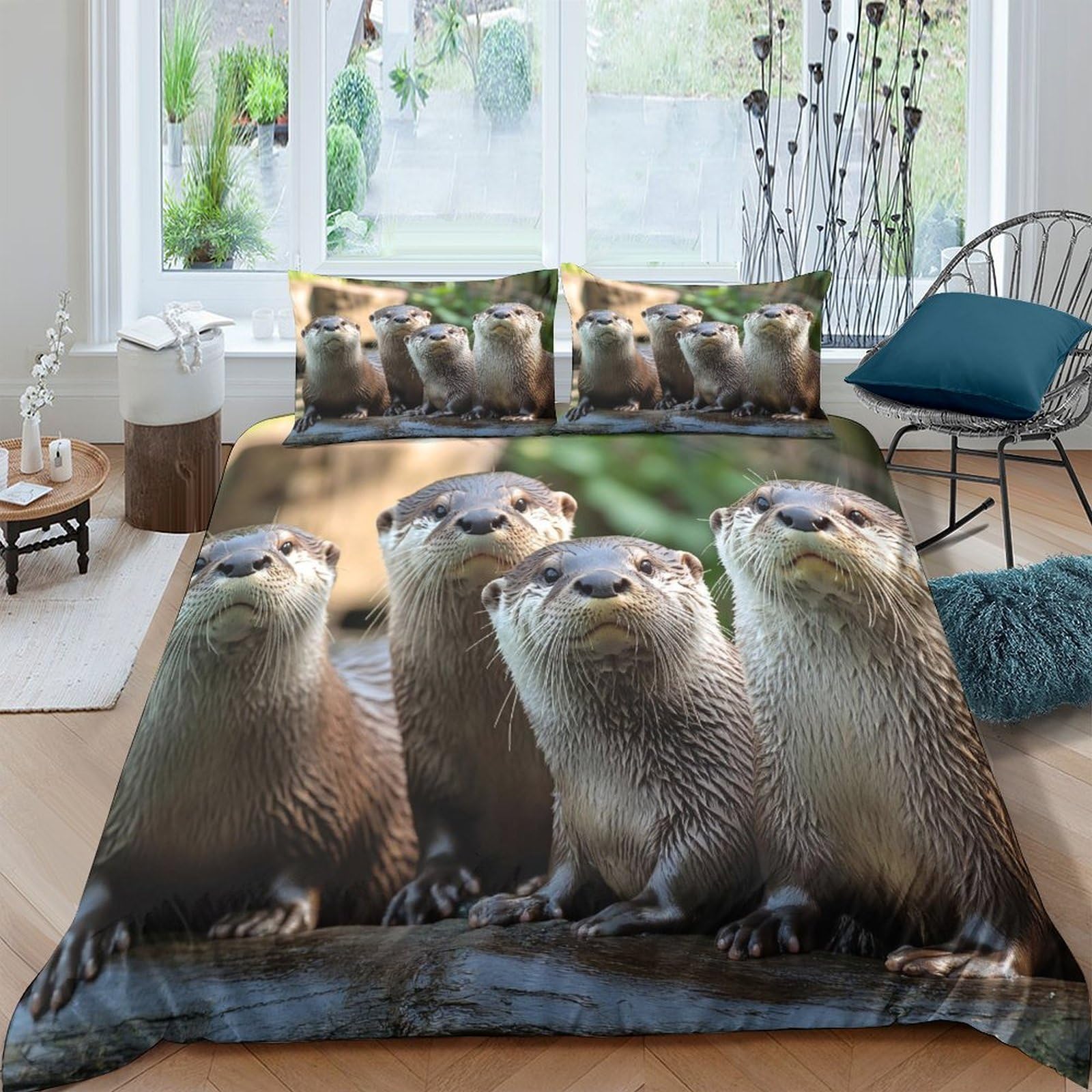 Ctjqhvkz Style-2 3D Printed Otter Family Fitted Sheet Microfiber Soft Animal Nature Mattress Cover For Bedroom Guest Room Decor Single（135X200cm）