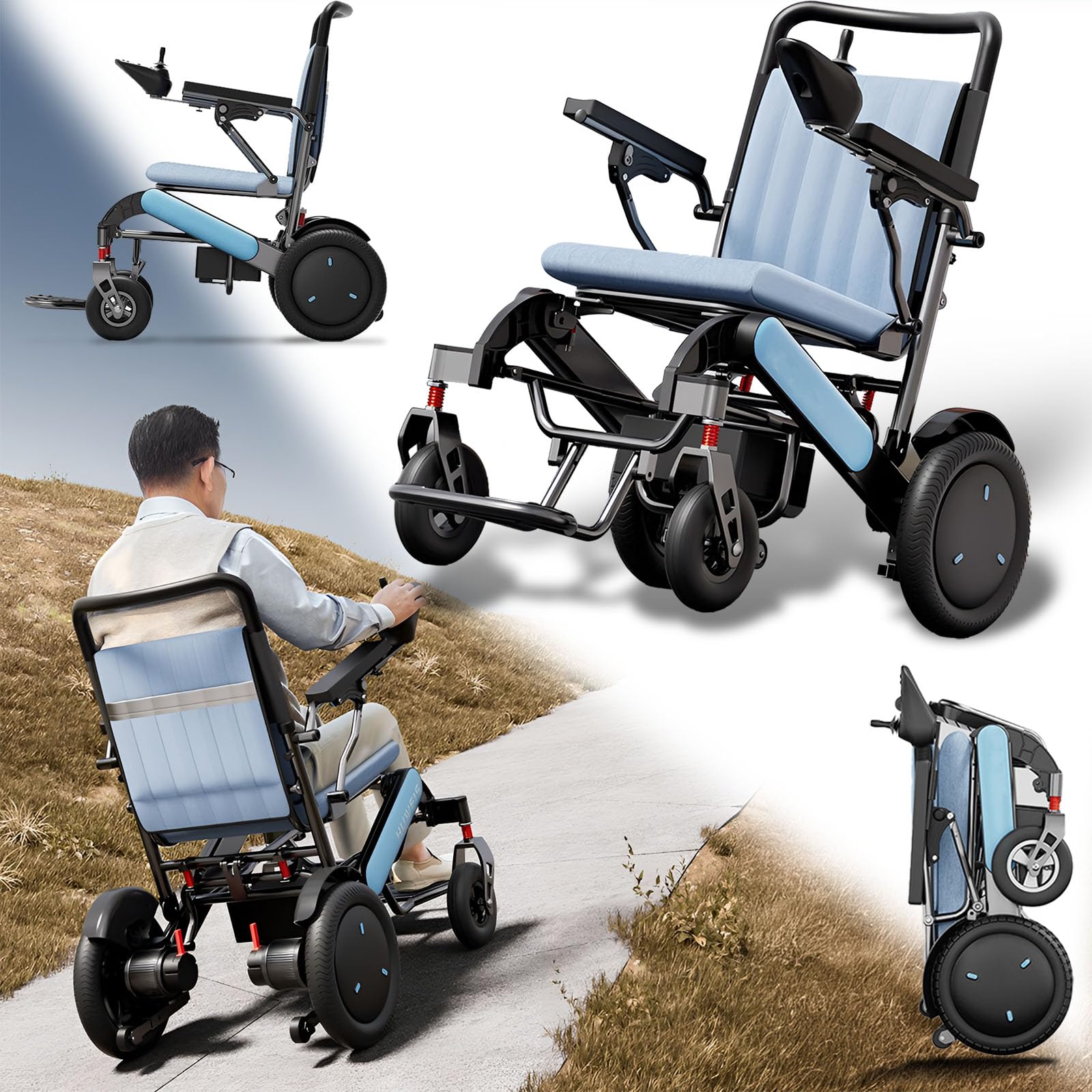 Carrozzine Elettriche Per Adulti Leggere E Pieghevoli, Fino A 25 Km Di Autonomia - 200kg Di Capacità Di Peso-12Ah Batteria Carrozzina Intelligente Per La Mobilità,No remote control