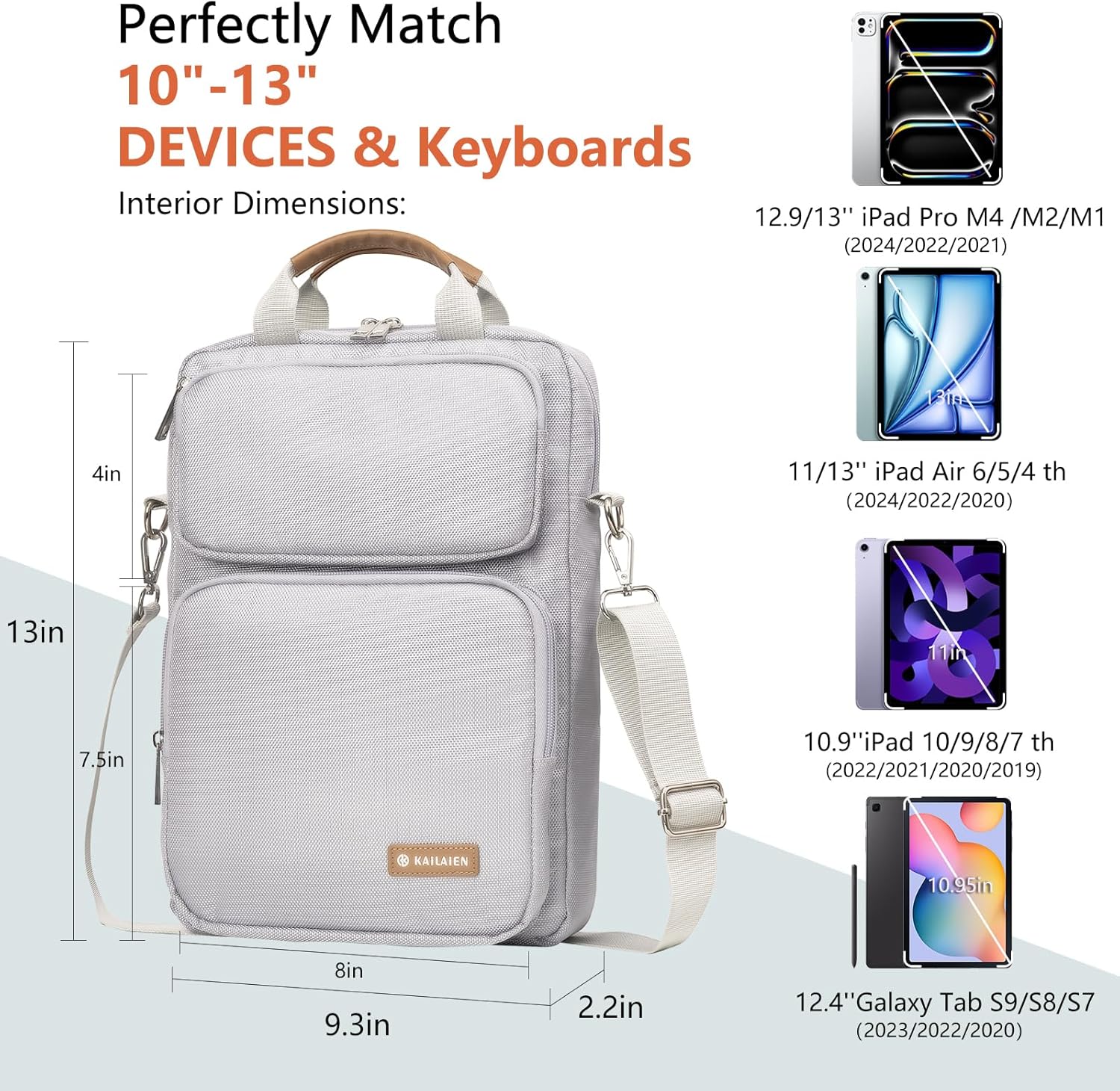 10-13 Inch Tablet Sleeve Bag, Ipad Bag for 13 In/11 in New iPad Pro M4 & 13 in Air M2 2024,iPad Pro 12.9 M2&M1,Ipad 10.9,Galaxy Tab S8+/S9+ 12.4,with Removable Shoulder Strap(Silver) - Image 2