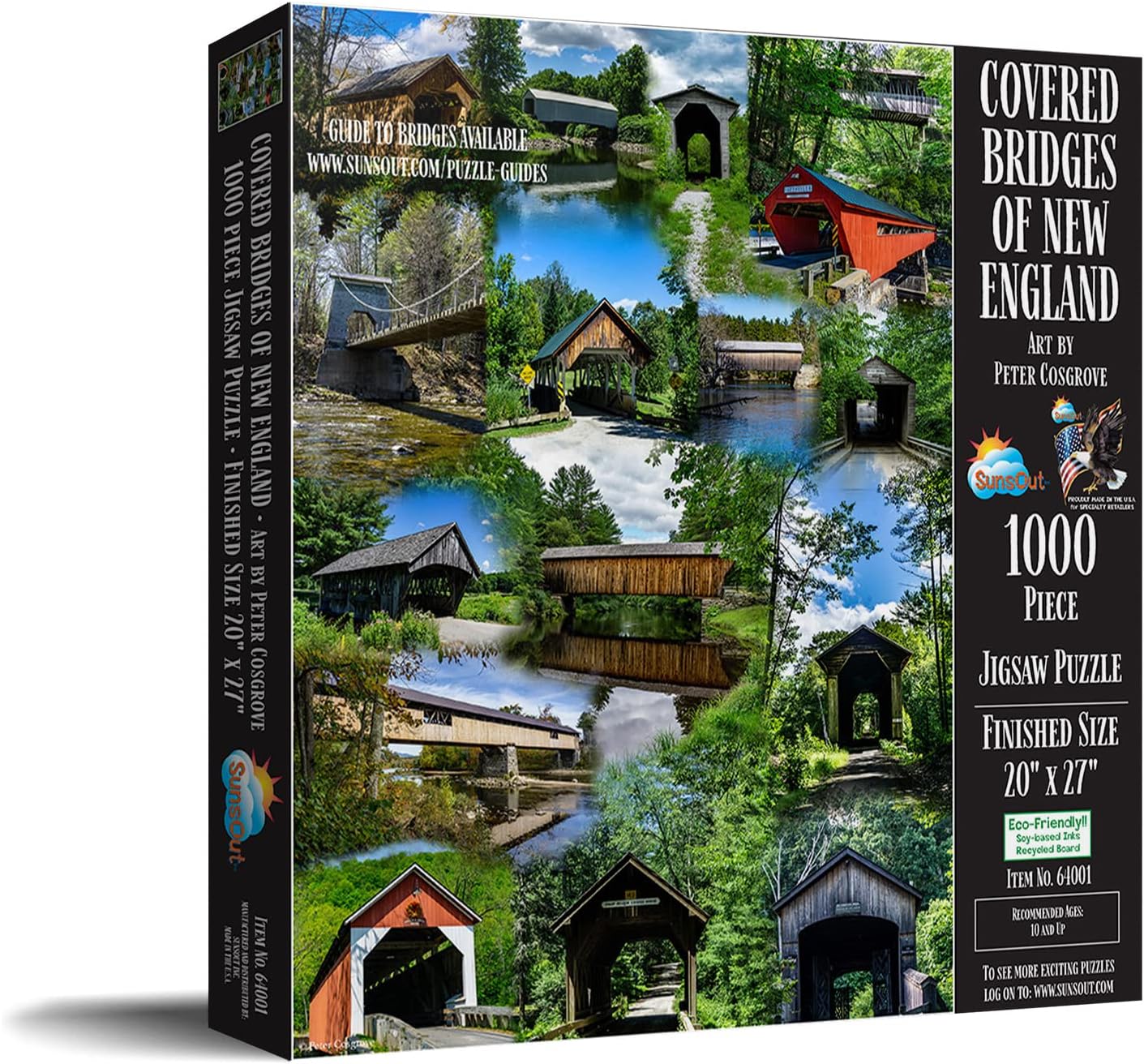 SUNSOUT INC - Covered Bridges of New England - 1000 pc Jigsaw Puzzle by Artist: Peter Cosgrove - Finished Size 20"x 27" - MPN# 64001