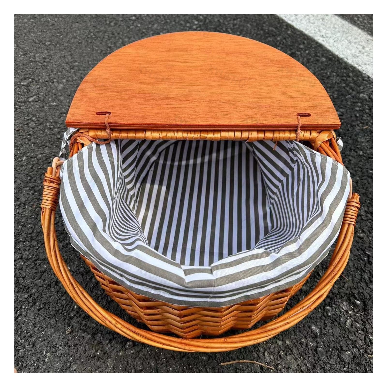 Cesta de picnic de mimbre para aperitivos y frutas, cesta tejida a mano, cesta de flores vintage para barbacoa, actividades al aire libre y reuniones