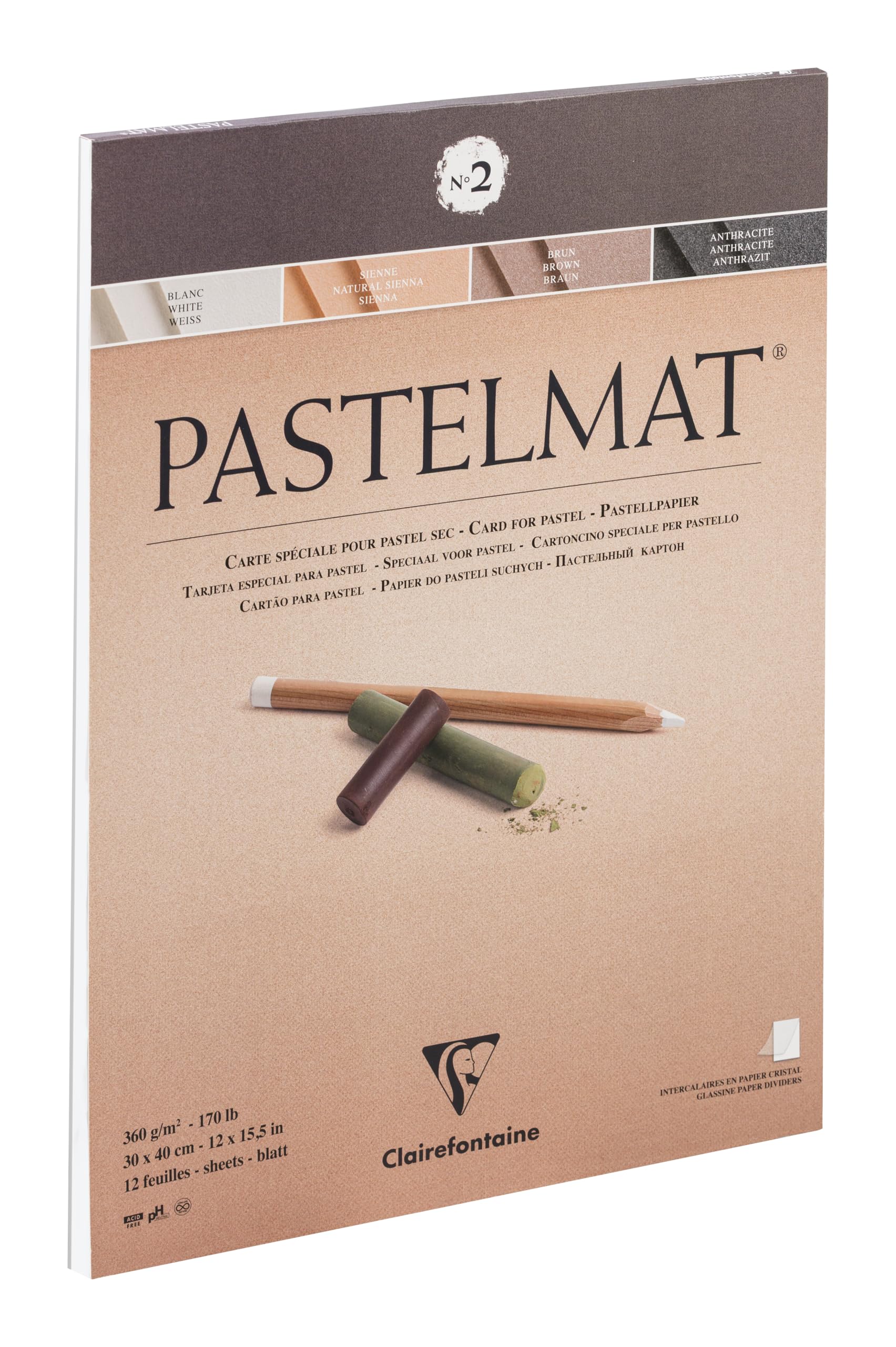 Clairefontaine Pastelmat Pad No.2 300x400mm 360gsm 12 Sheets 4 Colour