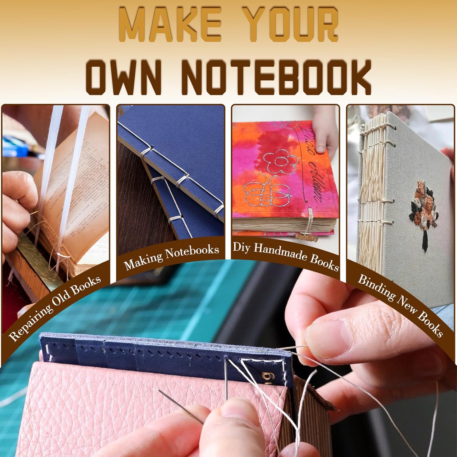 21pcs Book Binding Kits,Bamboo Book Binding Cradle,Book Press with Book Making Tools for Bookbinding Hole Punching, Portable Bookbinding Supplies for Bookbinding Crafts and Sewing