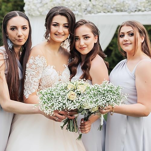 Miniatura 28 de Janinka 50 flores artificiales de aliento de bebé, flores artificiales de gypsophila de 20.8 pulgadas, tacto real, ramo de gypsophila falsa