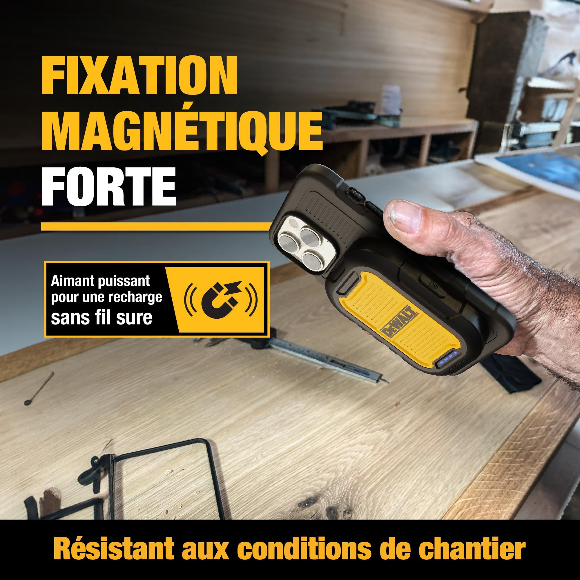 DEWALT Power Bank magnétique Robuste 5 000 mAh, Chargeur Portable sans Fil, Batterie 18W Charge Rapide, USB-C vers C avec Adaptateur USB 4’, résistant à l’Eau, Compatible Magsafe iPhone 17/16/15/14