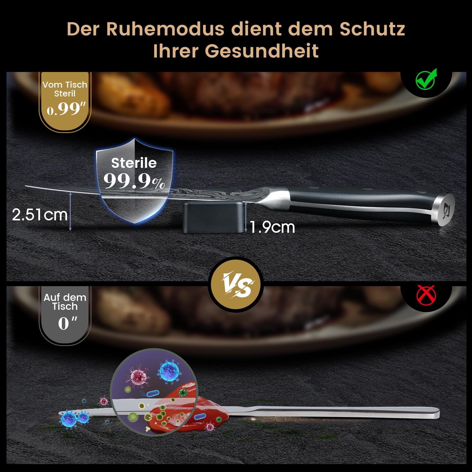 CoquusAid Steakmesser Set 4-teilig, 12,2cm Fein Geschliffen und Uperscharf Besteck Set mit Hochwertiger & Ergonomischer Griff aus Deutschem Edelstahl, Elegantes Schwarz Steak Messer als Geschenk