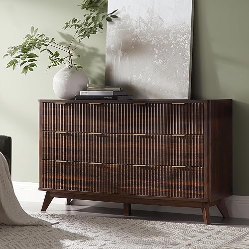 T4TREAM Fluted 6 Drawers Dresser, 54" Wide Modern Chest of