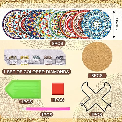 Miniatura 2 de UPINS 8 posavasos de pintura de diamante con mandala para bebidas, kits de arte de diamantes para adultos, niños, principiantes, suministros de arte