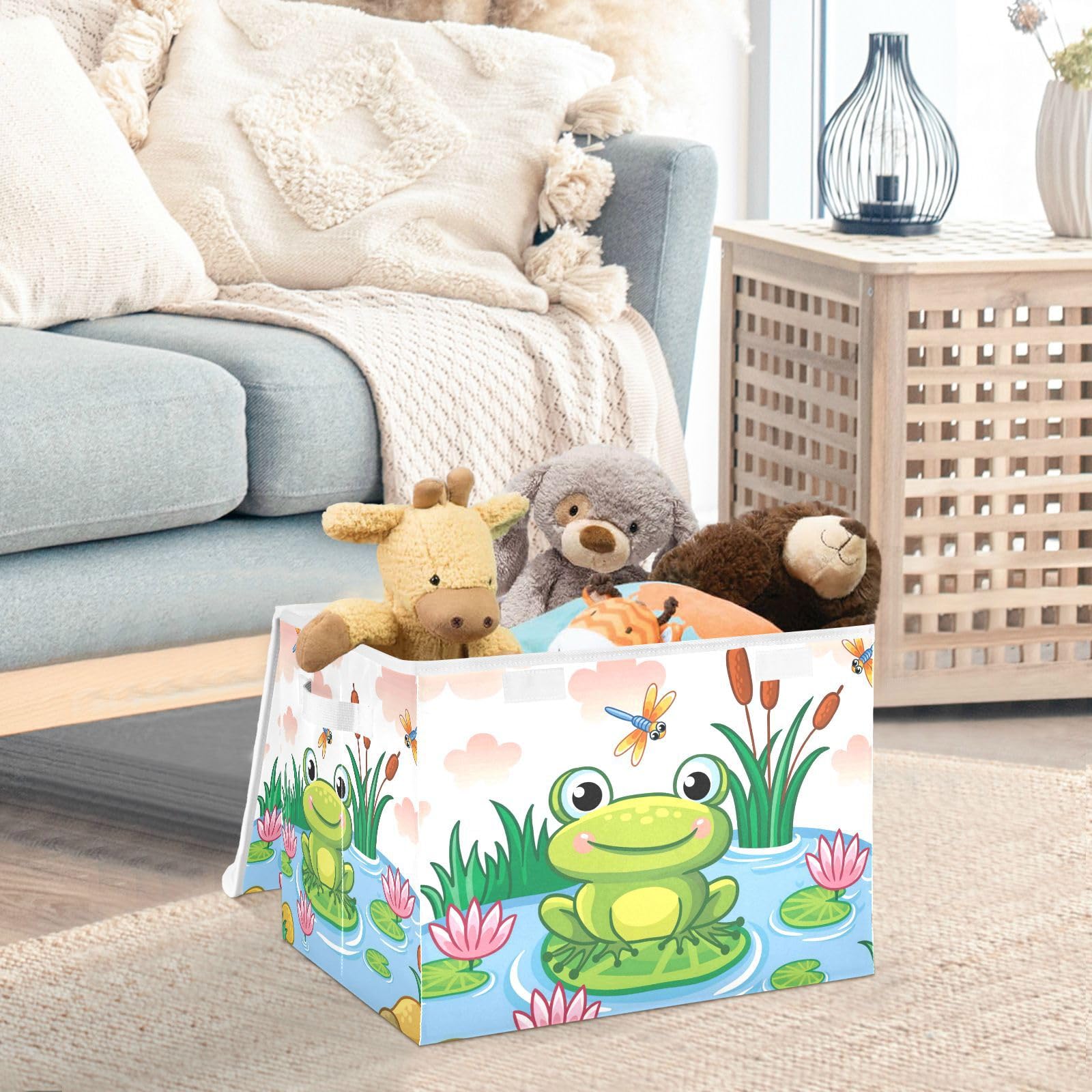 Amazon｜収納ボックス 折り畳み式 池のカエル 収納ケース ふた付き