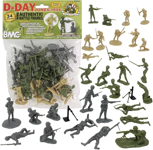 BMC WW2 D-Day Plastic Army Men - 34 figuras de soldado estadounidense británico alemán BMC WW2 D-Day Plastic Army Men - 34 figuras de soldado estadounidense británico alemán