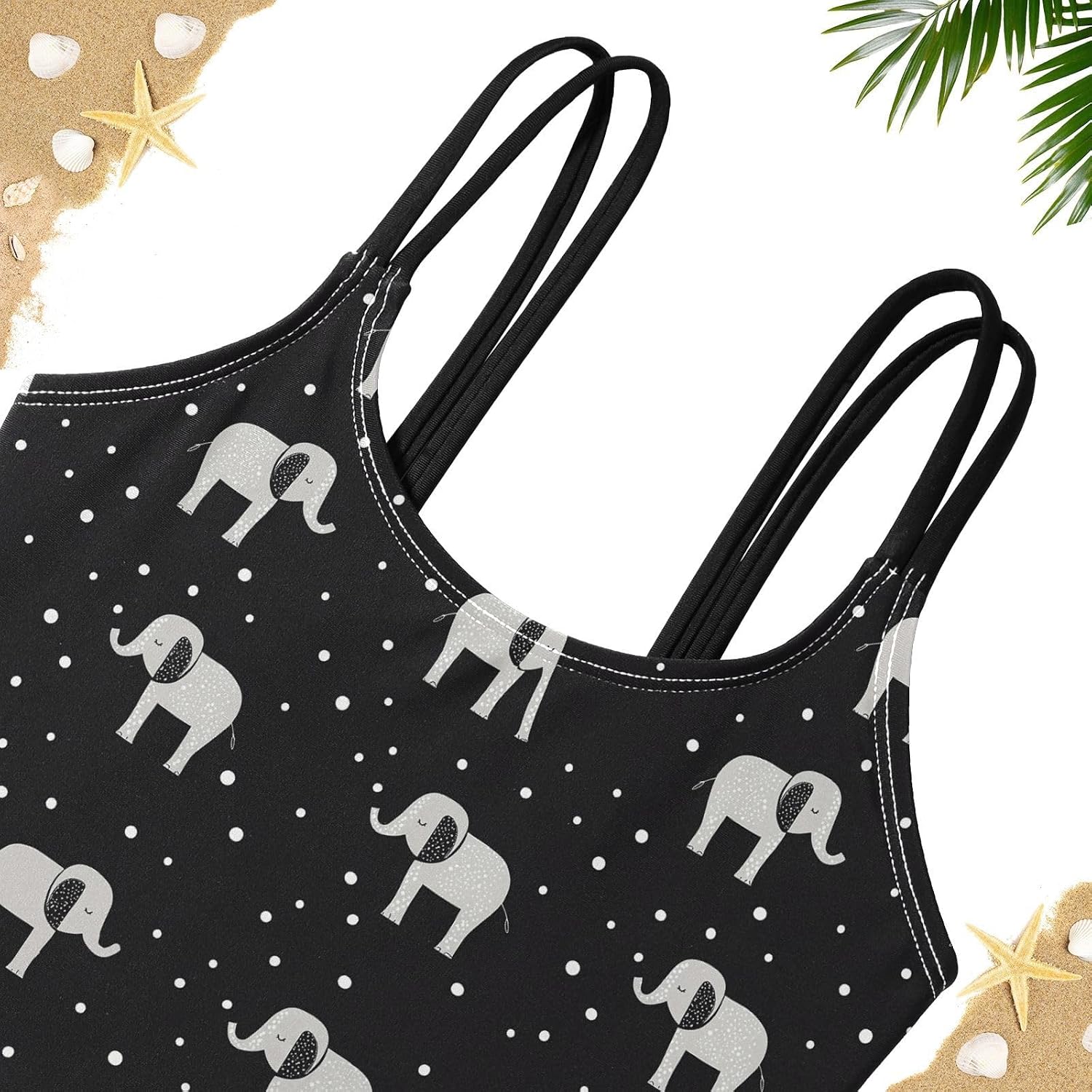 visesunny Girls Two Piece Swimsuits Cute Black Elephant Girl's Bikini Sets Bathing Suits for Girls Size 5-12Y