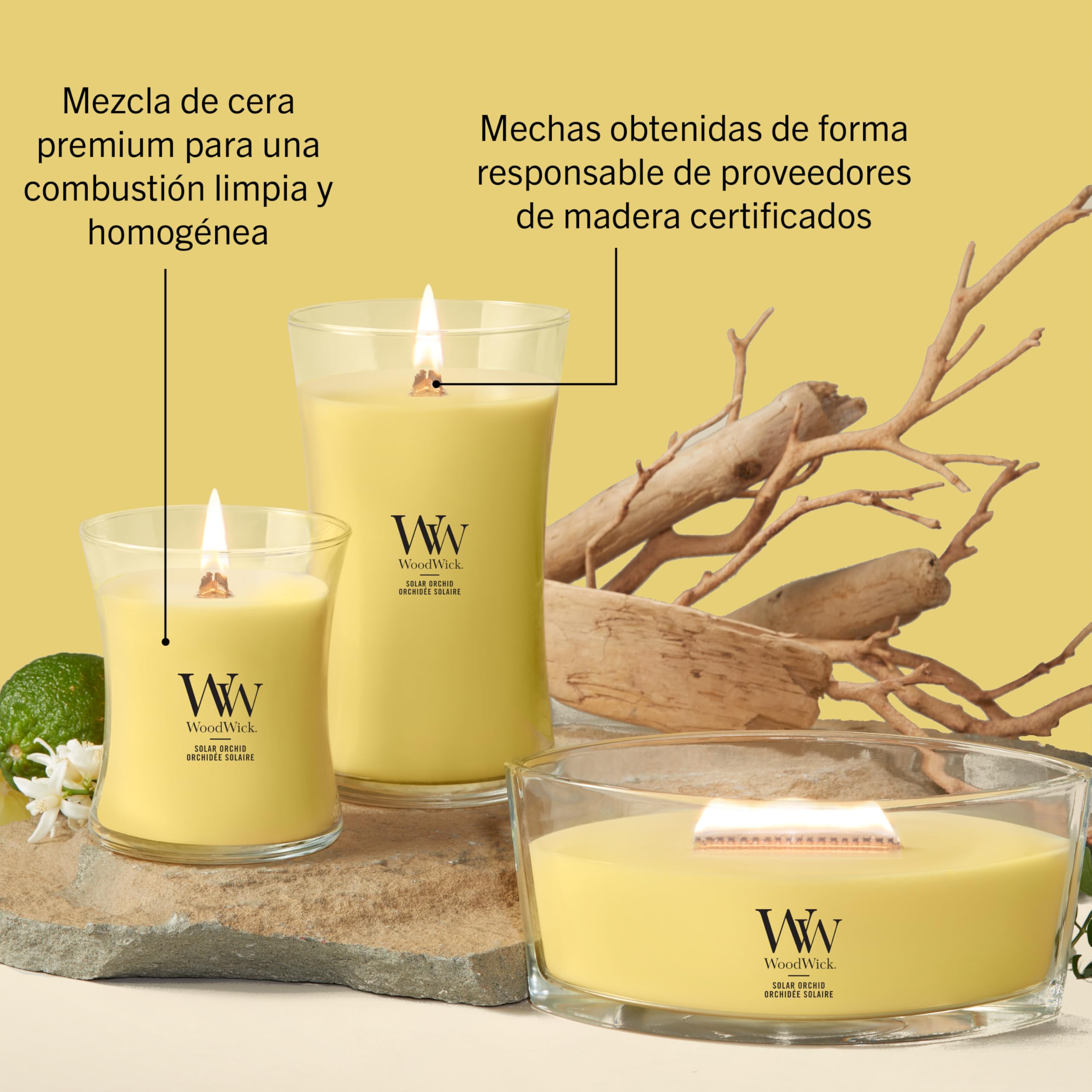 WoodWick | Vela Elíptica | Orquídea Solar | Gran regalo para mujeres
