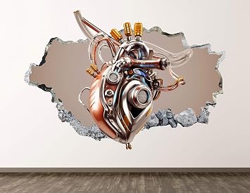 Mechanical Heart Wall Decal Art Decor 3D Smashed Artificial Organ Sticker Poster Kids Room Mural Custom Gift BL1972 30"W x 18"H