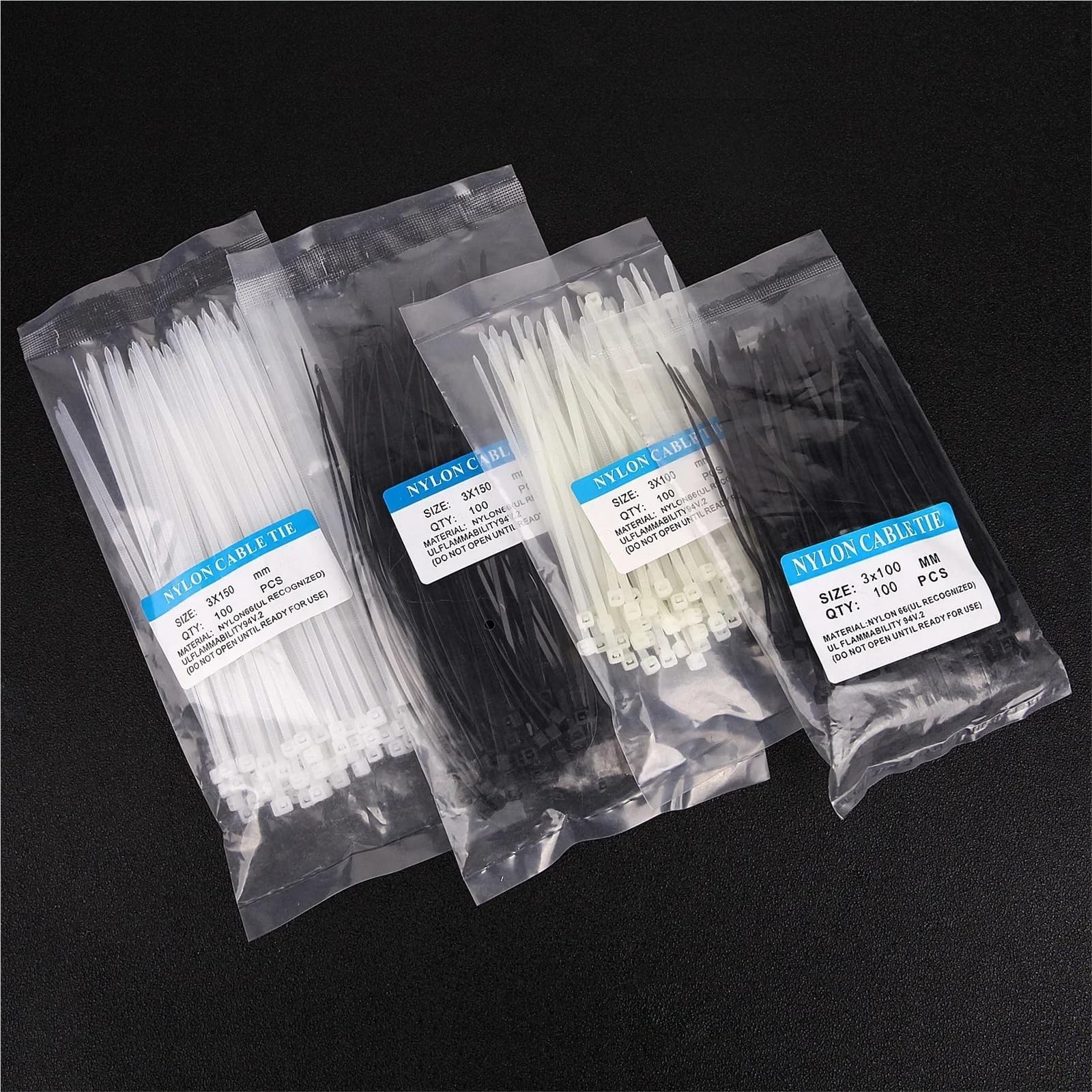 500/100 bridas de plástico de nailon con autobloqueo, correas ajustables de sujeción para el hogar, oficina, alambre largo (5 x 250 mm, 500 unidades)