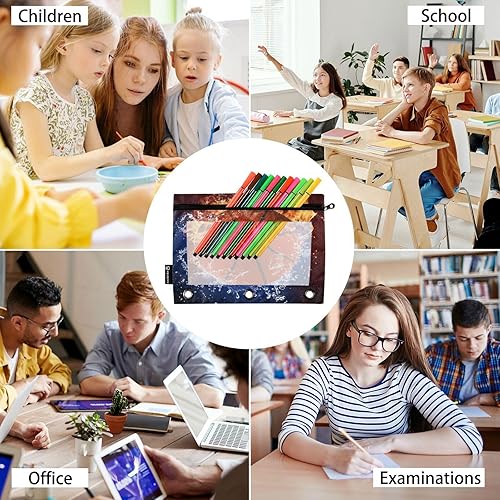 Miniatura 6 de Qilmy Bolsillo para carpeta de baloncesto, paquete de 2 bolsillos con cremallera con ventana transparente, bolsillo para carpeta de 3 anillos para