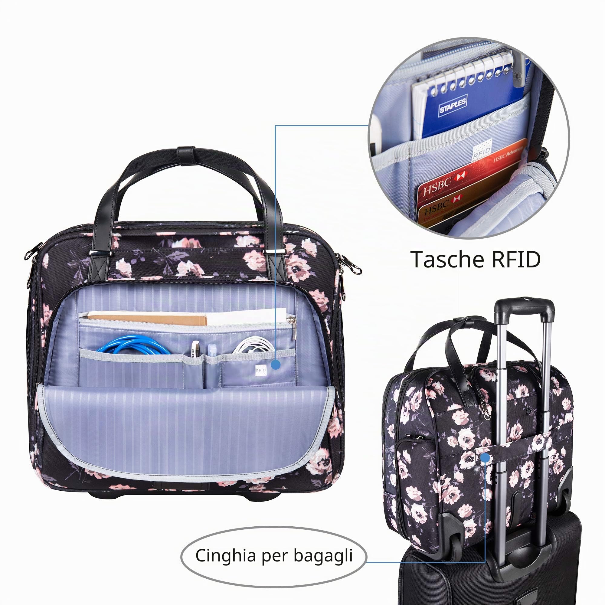KROSER Trolley Business Laptop Case Borsa per computer portatile con ruote fino a 15,6 pollici, impermeabile, con tasche RFID per viaggio/scuola/uomo/donna