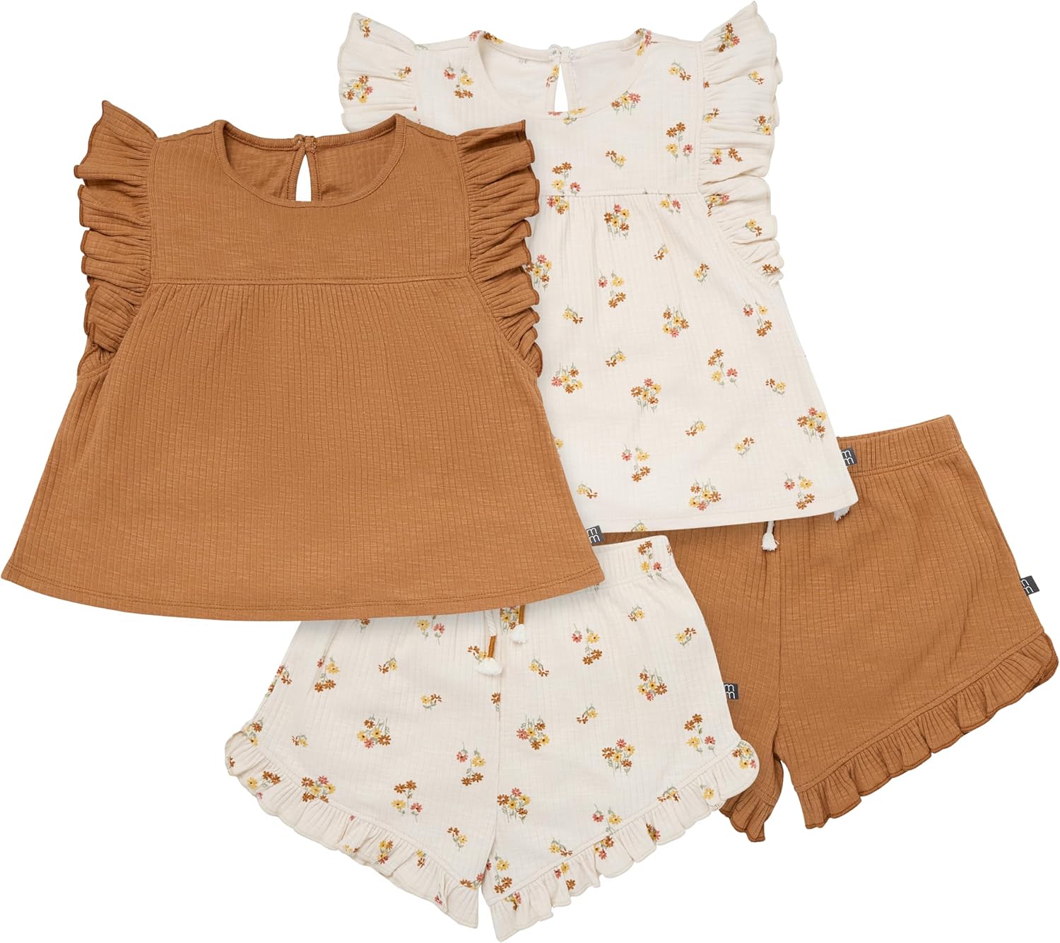 Modern Moments by Gerber baby-girls 4-piece Set (2 Flutter Sleeve Top & 2 Ruffle Wide Leg Short)