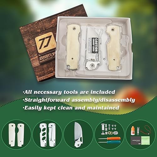 Miniatura 3 de JIN Vaquero - Cuchillo de bolsillo para hombre, hoja de damasco pulida de 2.75 pulgadas, EDC plegable con mango de hueso, kit de bricolaje con clip