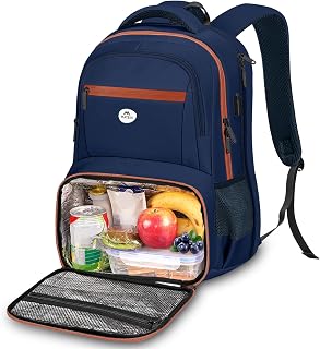 MATEIN Work Backpack with Lunch Compartment, Large 17 Inch Office Backpack with Computer Pocket USB Charging Port, TSA Anti Theft Carry On College Bookbag for Business Travel Picnic Gifts, Blue-Orange