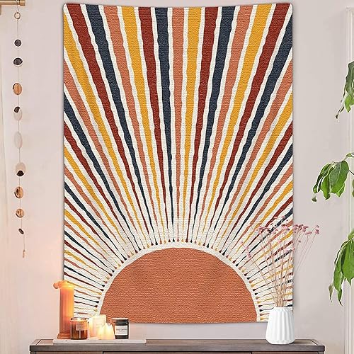 Miniatura 5 de JAWO Tapiz vertical bohemio con ondas solares, vintage abstracto arco iris, tapiz estético para colgar en la pared para dormitorio, retro años 70,