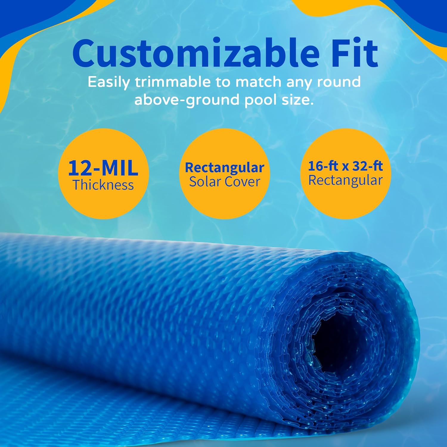 Blue Wave 16-ft x 32-ft Rectangular Pool Solar Blanket - 12-mil Solar Pool Cover with Thermal Bubbles to Retain Heat and Reduce Evaporation – Fade Resistant Pool Solar Cover for Inground Pool - Blue