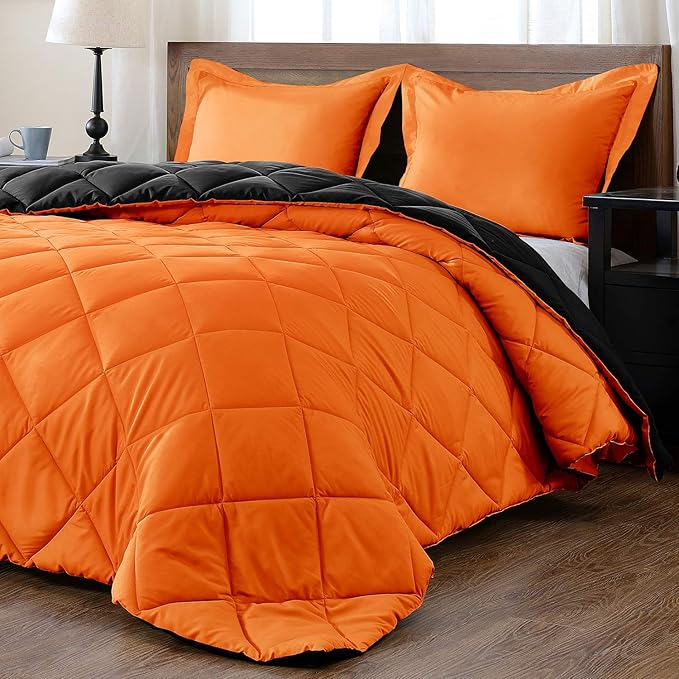 downluxe King Size Comforter Set Orange and Black King