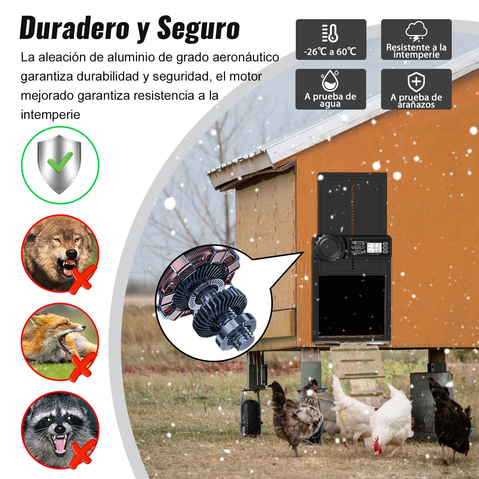 Aluminum Puerta Gallinero Automática, Puertas Automaticas para Gallinero con Pantalla, Temporizador, Puerta Electrica para Gallinero