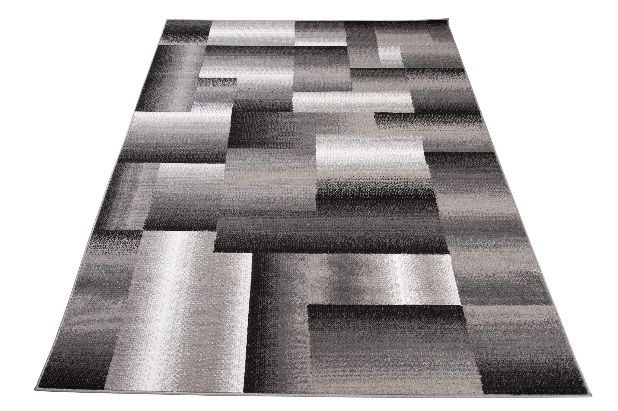 TAPISO Maya kolekcja dywanów z krótkim włosiem, nowoczesny czworokąt, paski, wzór czarno-szary, kremowy, nakrapiany, do salonu, sypialni, Ökotex 250 x 350 cm