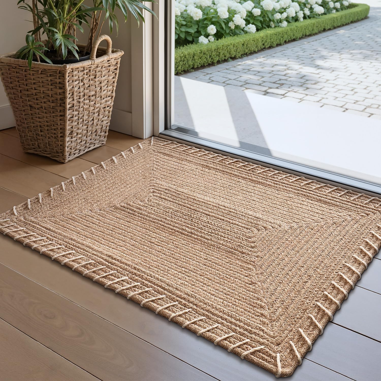 LUMI Handwoven Jute Door Mat, Non-Slip Durable Entryway Mat with Anti-Slip Mat for Hard Floor, Front Door Mats for Home Entrance, Patio, 24"x36", Knit Jute