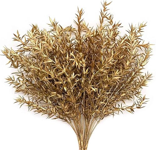 Vista 9 de CATTREE - Decoración de plantas artificiales de Navidad de 26 pulgadas de alto, hojas de albaricoque doradas de imitación de hojas de ginkgo