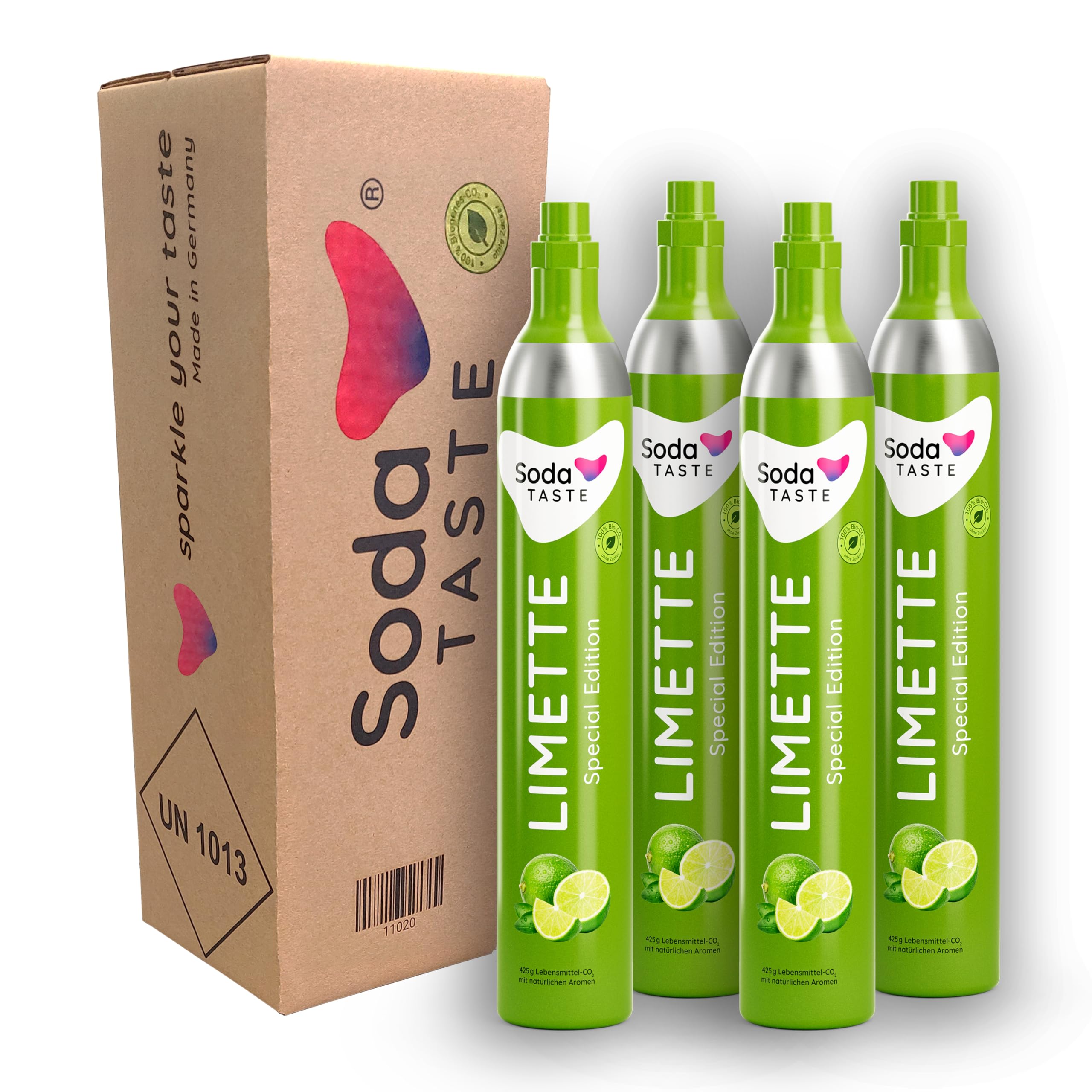 SodaTASTE Lot De 4 Cylindres De CO2 (recharge) Pour Machine à Gazéifier Classique, Pour Jusqu'à 240 L D'eau Gazeuse (attention : 4 Cylindres Vides Nécessaires