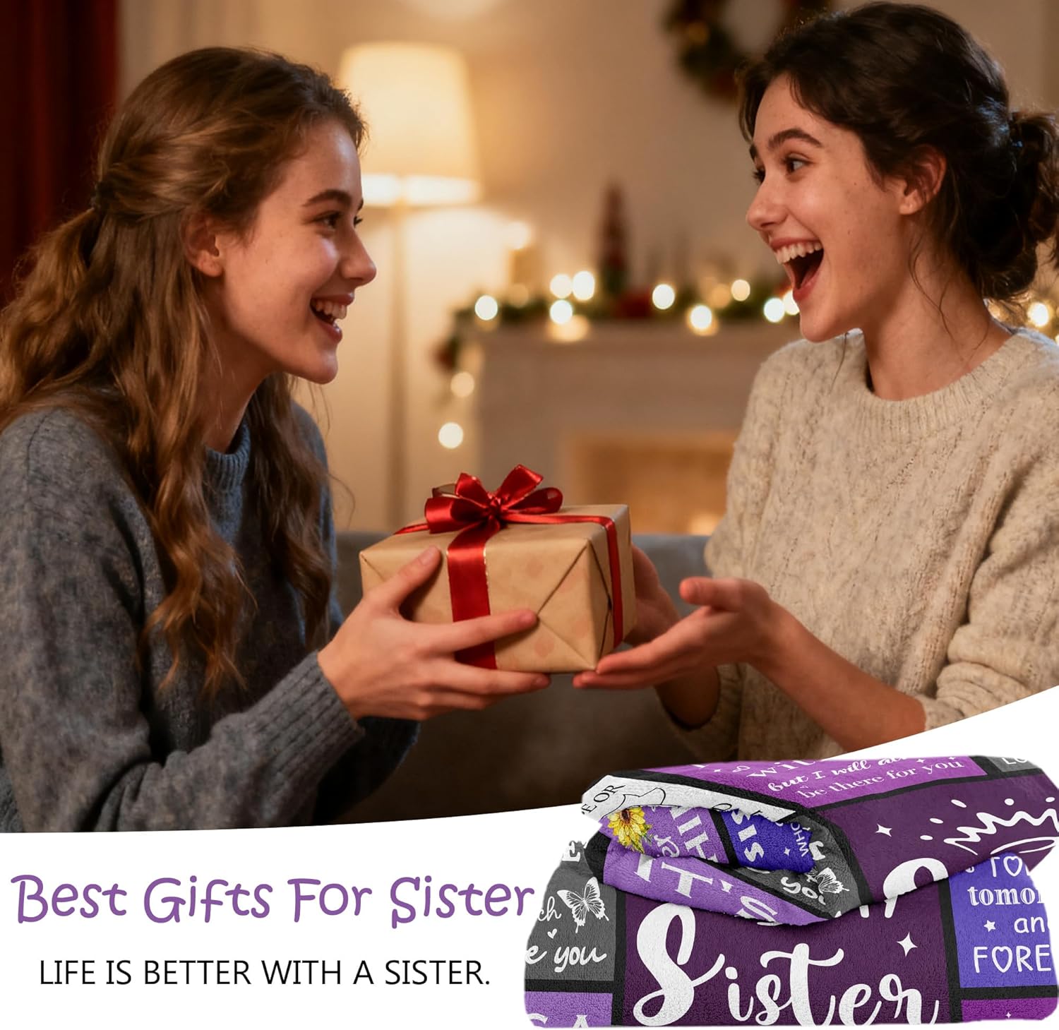 Sister Gifts Blanket 60"X50" Purple, Sister Birthday Gift Ideas, Sisters Gift from Sis, Sisters Gifts for Mothers Day Christmas Valentines, Best Sis Ever Presents for Women - Image 3