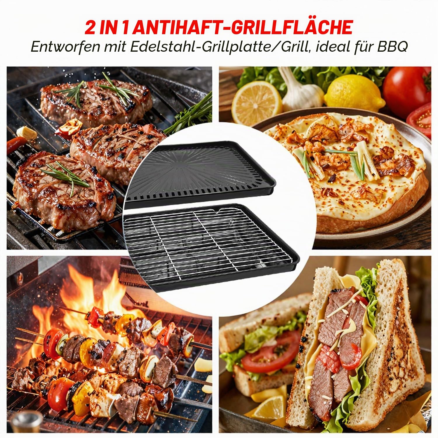 Tragbarer Camping-Grill – Grill-Kit mit Grillrost und Tablett, Material aus Edelstahl, ideal für Outdoor, Wohnmobil und Notfälle