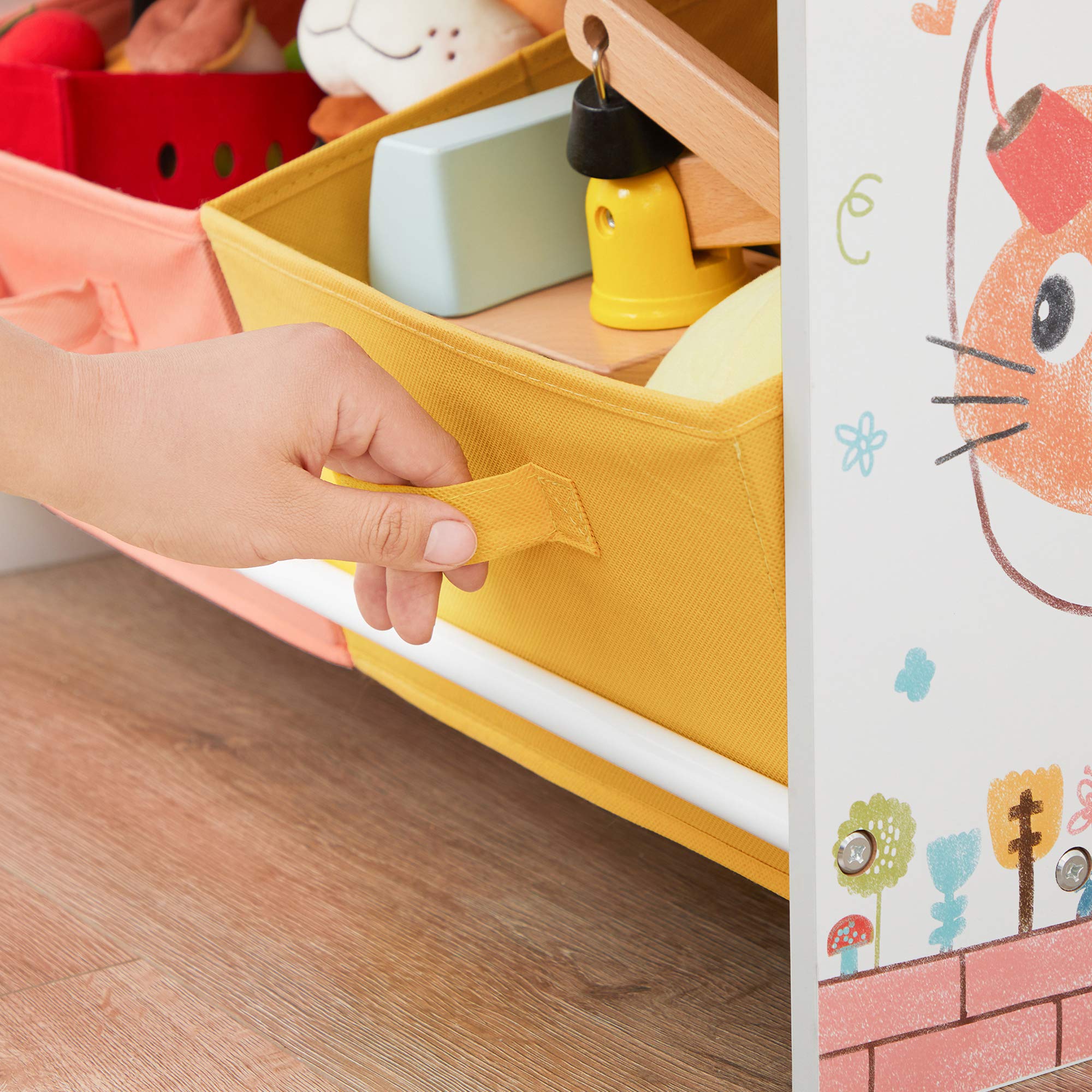 SONGMICS Estantería Infantil de Juguetes y Libros, Estantería para Niños, con Cajas, Estantes, para Habitación de los Niños, Sala de Juegos, Blanco, Negro, Naranja y Amarillo GKR320W01